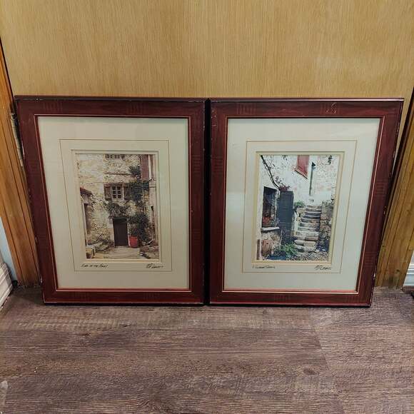 M. Roberts "End of the Alley" & "Village Seeds" Hand Painted Photo Lithographs - Picture 1 of 7